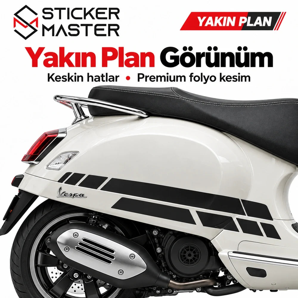 Vespa GTS 250 300 yan çıta folyo sticker yakın plan