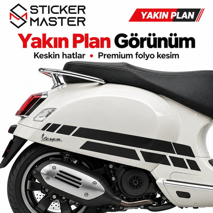 Vespa GTS 250 300 yan çıta folyo sticker yakın plan