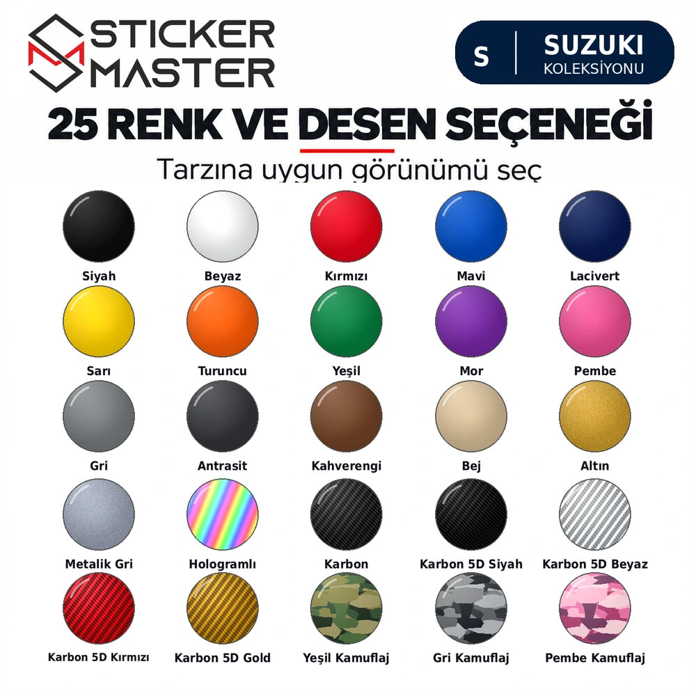 Suzuki Swift kapı direği sticker seti 25 renk ve desen seçeneği