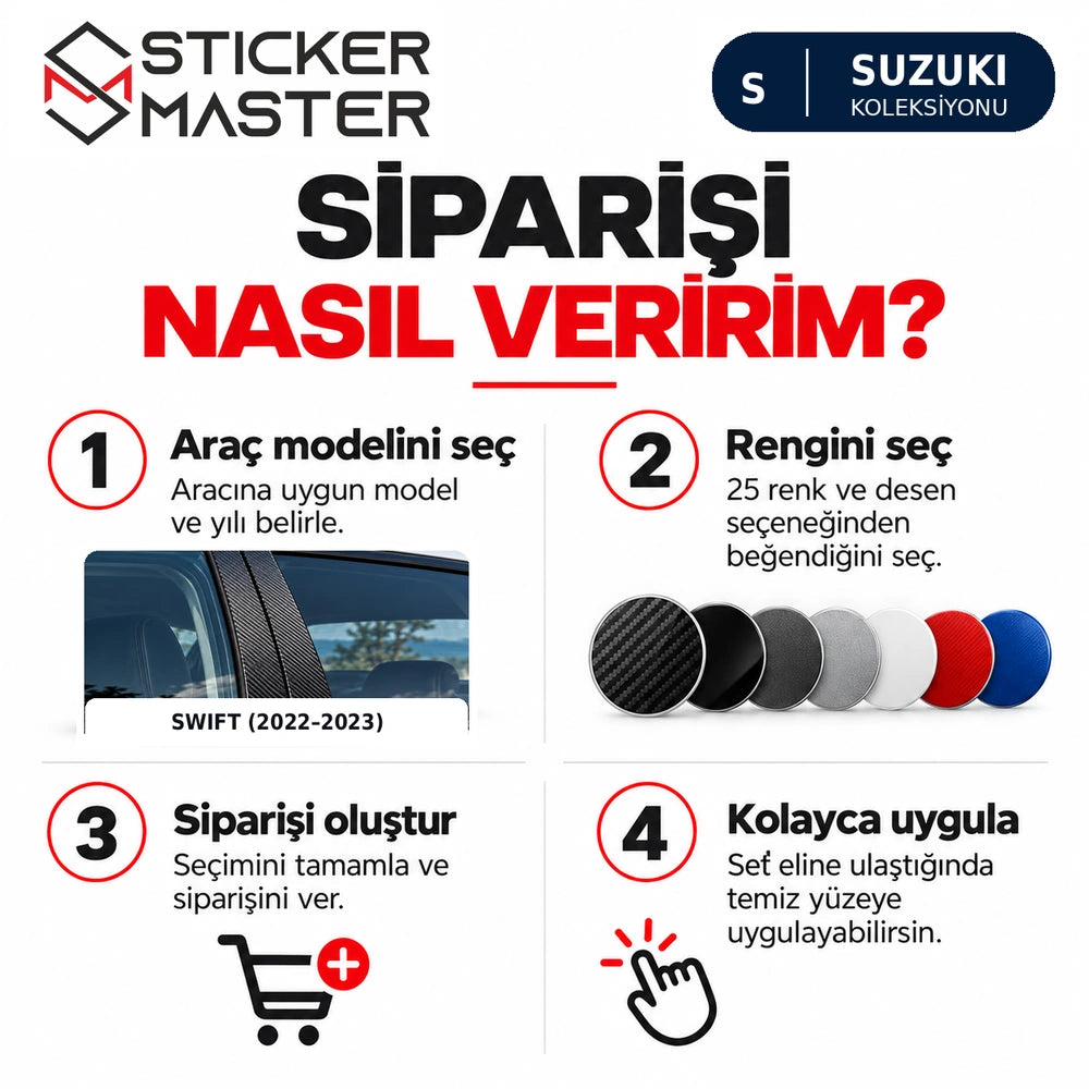 Suzuki kapı direği sticker seti model yılı ve renk seçimi sipariş rehberi