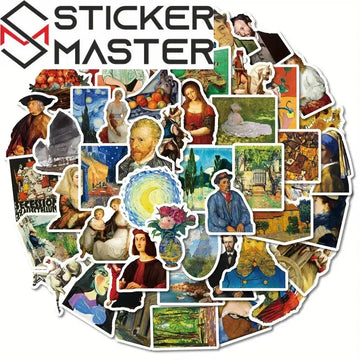 Sticker Master 50’li Ünlü Resimler Sanat Serisi Sticker Seti Laptop, Kaykay, Kask ve Daha Fazlası İçin Sanat Dolu Kağıt Çıkartmalar - Sticker Master