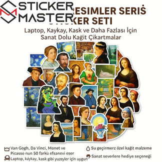 Sticker Master 50’li Ünlü Resimler Sanat Serisi Sticker Seti Laptop, Kaykay, Kask ve Daha Fazlası İçin Sanat Dolu Kağıt Çıkartmalar - Sticker Master