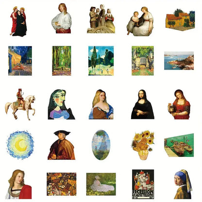 Sticker Master 50’li Ünlü Resimler Sanat Serisi Sticker Seti Laptop, Kaykay, Kask ve Daha Fazlası İçin Sanat Dolu Kağıt Çıkartmalar - Sticker Master