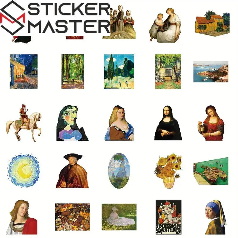 Sticker Master 50’li Ünlü Resimler Sanat Serisi Sticker Seti Laptop, Kaykay, Kask ve Daha Fazlası İçin Sanat Dolu Kağıt Çıkartmalar - Sticker Master
