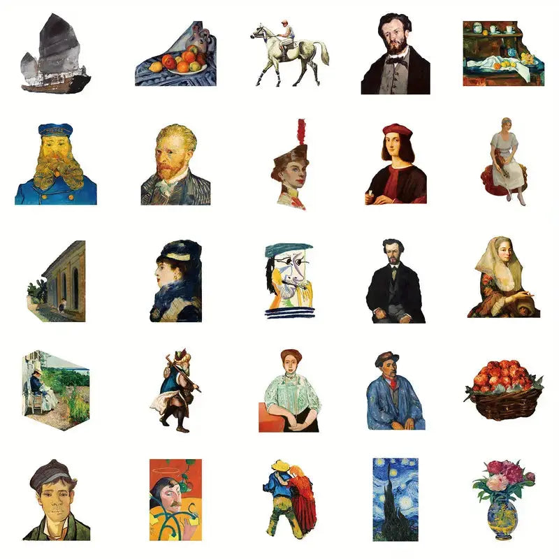 Sticker Master 50’li Ünlü Resimler Sanat Serisi Sticker Seti Laptop, Kaykay, Kask ve Daha Fazlası İçin Sanat Dolu Kağıt Çıkartmalar - Sticker Master