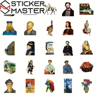 Sticker Master 50’li Ünlü Resimler Sanat Serisi Sticker Seti Laptop, Kaykay, Kask ve Daha Fazlası İçin Sanat Dolu Kağıt Çıkartmalar - Sticker Master