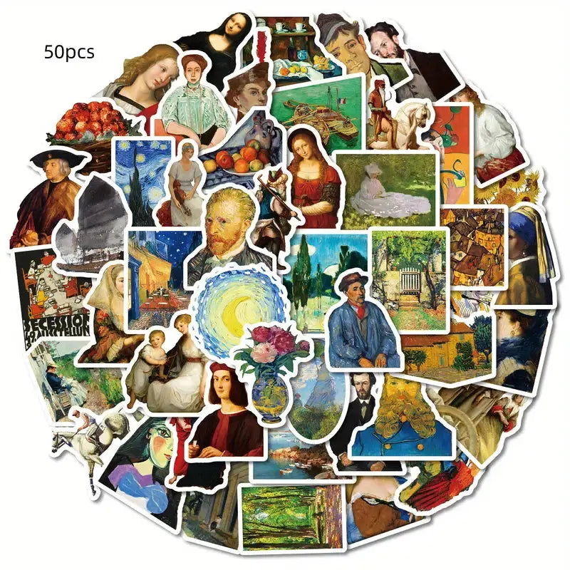 Sticker Master 50’li Ünlü Resimler Sanat Serisi Sticker Seti Laptop, Kaykay, Kask ve Daha Fazlası İçin Sanat Dolu Kağıt Çıkartmalar - Sticker Master