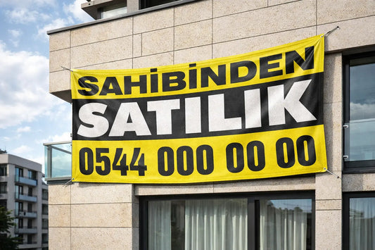 Sahibinden Satılık / Kiralık Branda Baskı | Kuşgözü Dikişli ve Delikli Emlak Afişi (Tüm Boyutlar) - Sticker Master