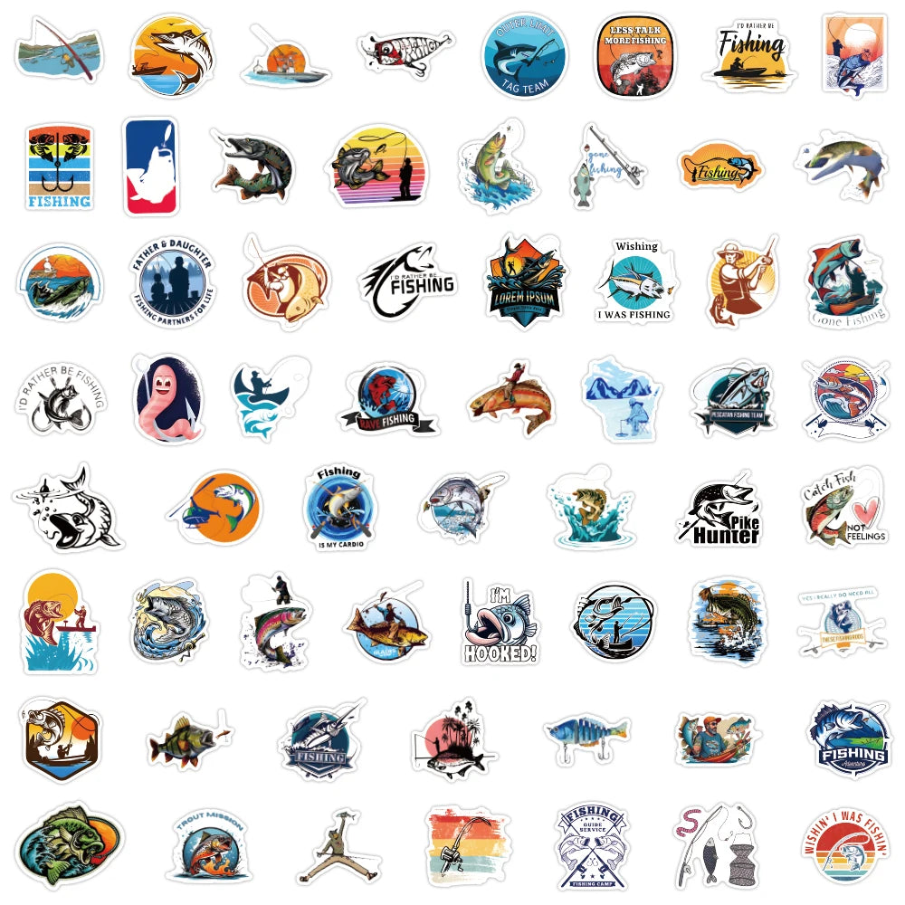 Sticker Master 60 Adet Deniz Balıkçılık Kaykay Motosiklet Gitar Bagaj Dizüstü Bilgisayar Bisiklet Çocuk Oyuncakları Sticker Set Motor Oto Araç Çıkartma Etiket