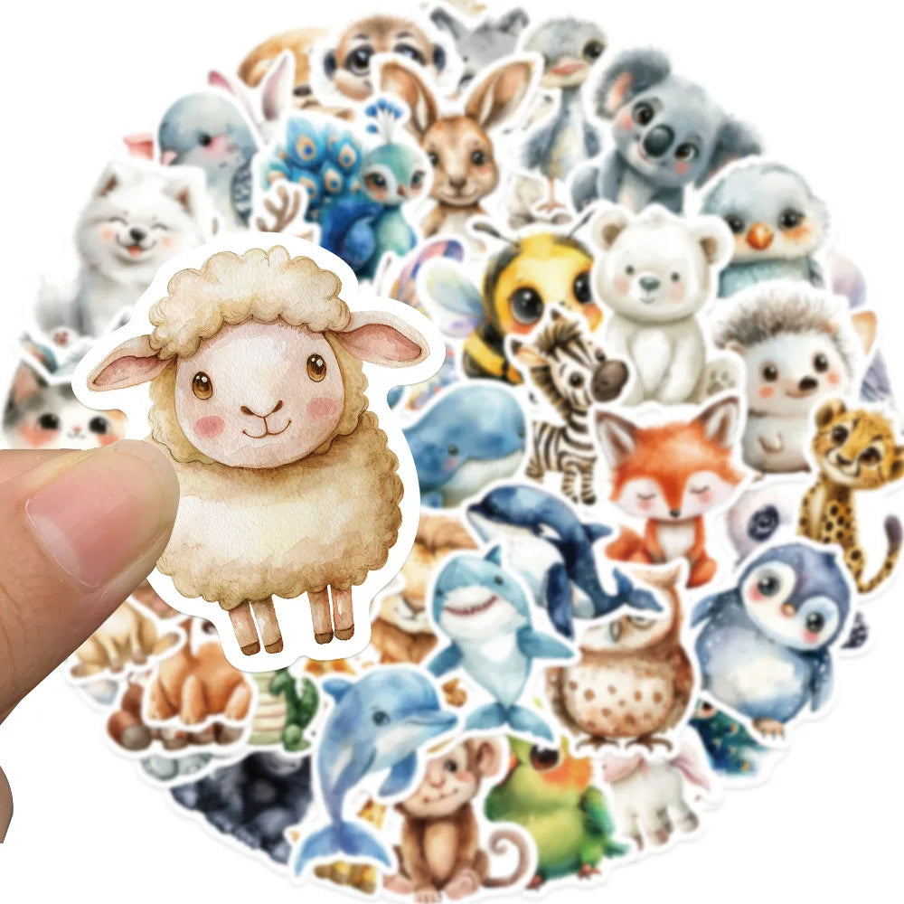50’li Sevimli Su Renkli Hayvan Sticker Seti | Sticker Master