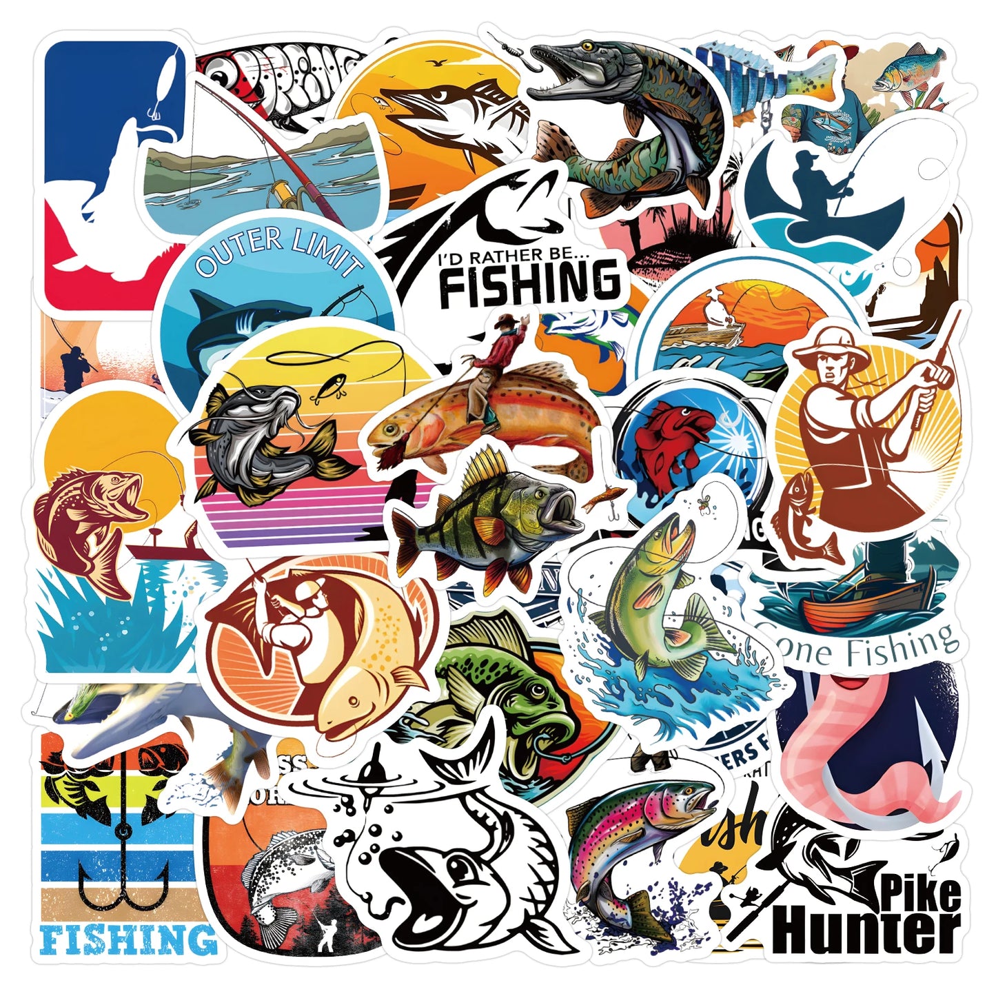 Sticker Master 60 Adet Deniz Balıkçılık Kaykay Motosiklet Gitar Bagaj Dizüstü Bilgisayar Bisiklet Çocuk Oyuncakları Sticker Set Motor Oto Araç Çıkartma Etiket