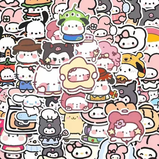 Sticker Master 100 ADET Kawaii Anime Sanrio Sticker Set Motor Oto Araç Laptop Telefon Çıkartma Etiket