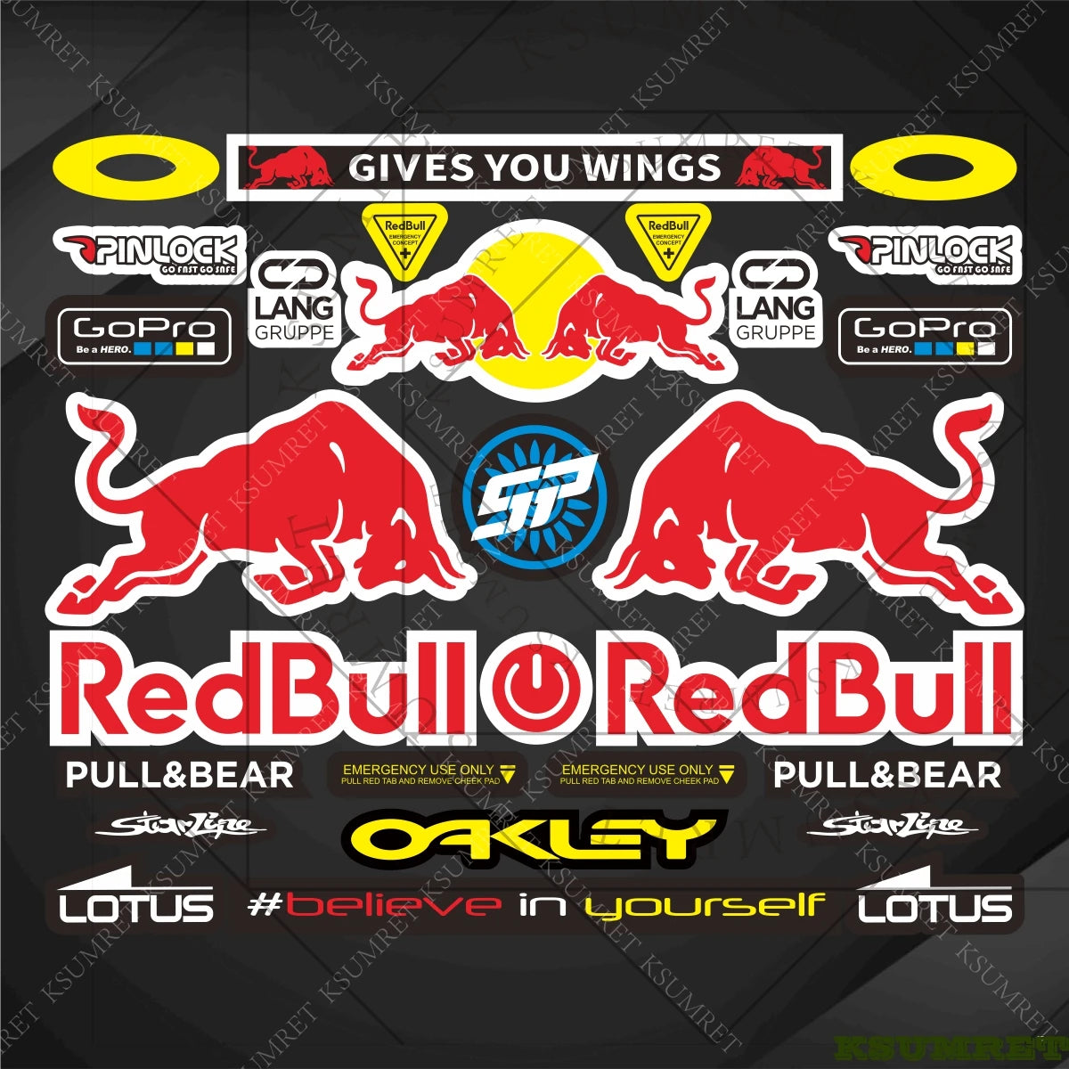 Sticker Master Red Bull Motosiklet Sticker & Kask Logo Çıkartma Seti