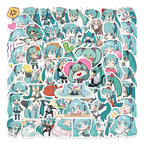 Sticker Master 50 Adet Chibi Sevimli Miku Sticker Set Motor Oto Araç Laptop Telefon Çıkartma Etiket