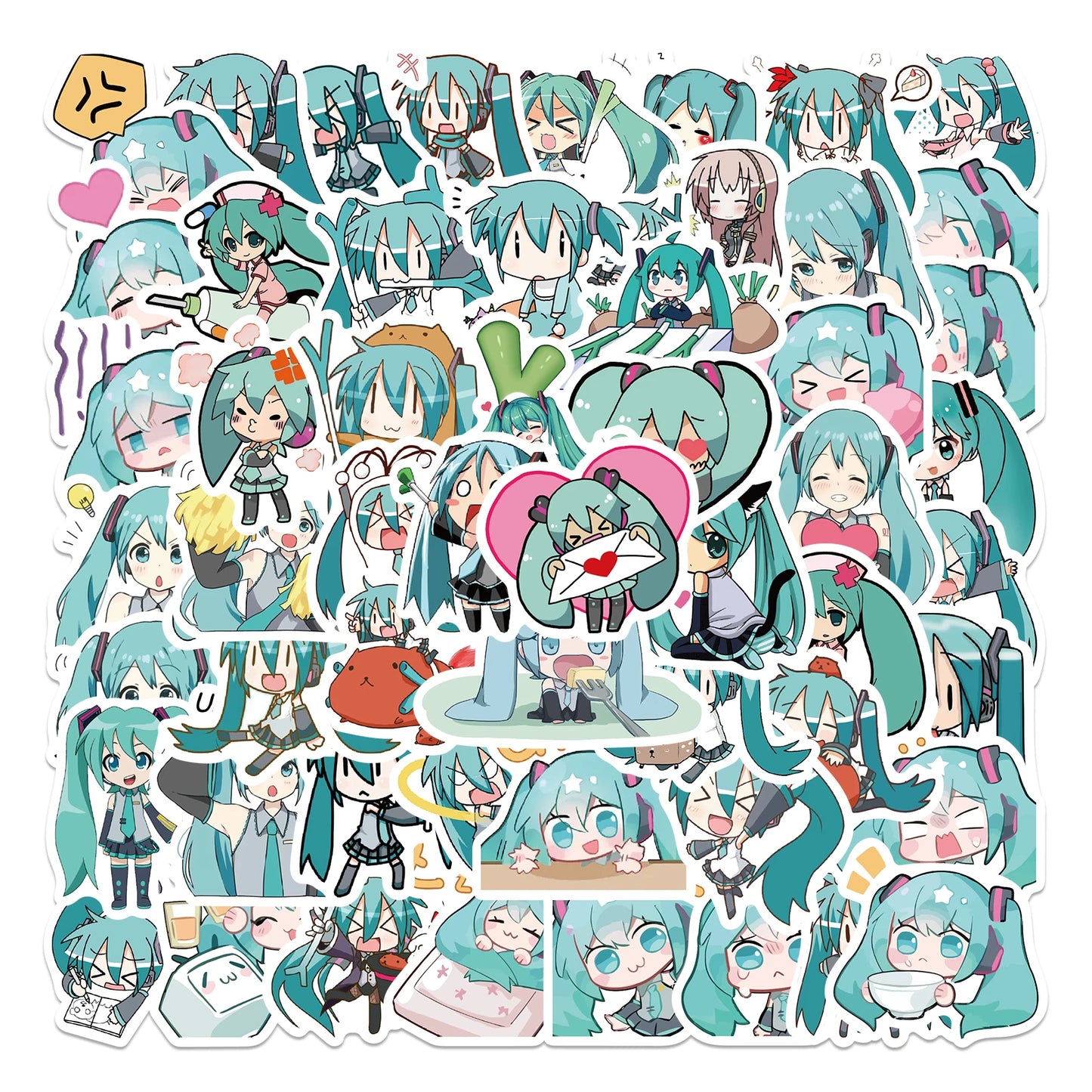 Sticker Master 50 Adet Chibi Sevimli Miku Sticker Set Motor Oto Araç Laptop Telefon Çıkartma Etiket