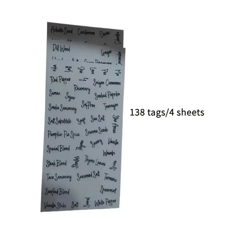 Sticker Master 138 Parça Su Geçirmez Baharat Kavanozu Etiket Seti – Şeffaf, Gıda Uyumlu, Mutfak Düzenleme Etiketi - Sticker Master