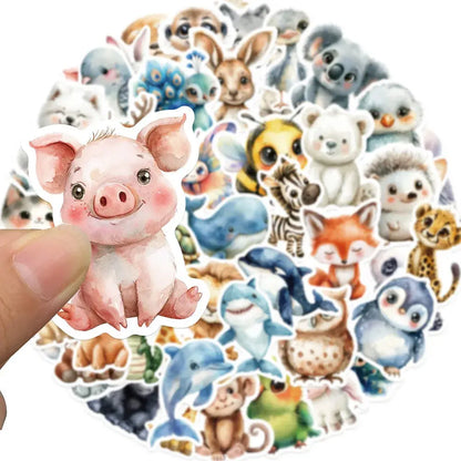 50’li Sevimli Su Renkli Hayvan Sticker Seti | Sticker Master - Sticker Master