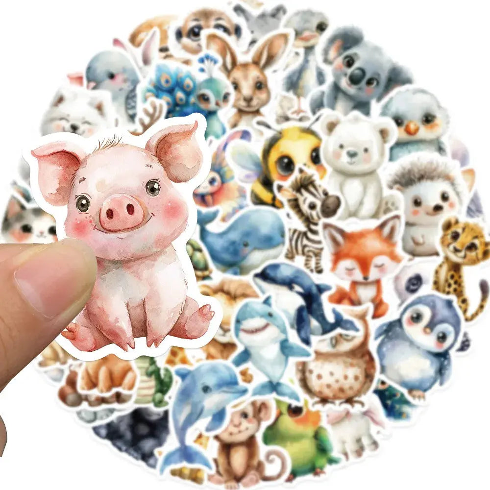 50’li Sevimli Su Renkli Hayvan Sticker Seti | Sticker Master - Sticker Master