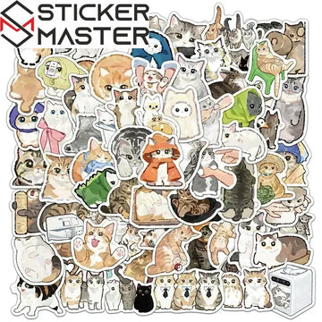 50’li Sevimli Su Renkli Kedi Sticker Seti | Sticker Master - Sticker Master
