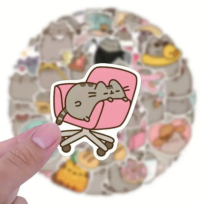 Sticker Master 50’li Sevimli Şişko Kedi Sticker Seti Laptop, Su Şişesi, Kaykay ve Daha Fazlası İçin Renkli PVC Etiketler - Sticker Master