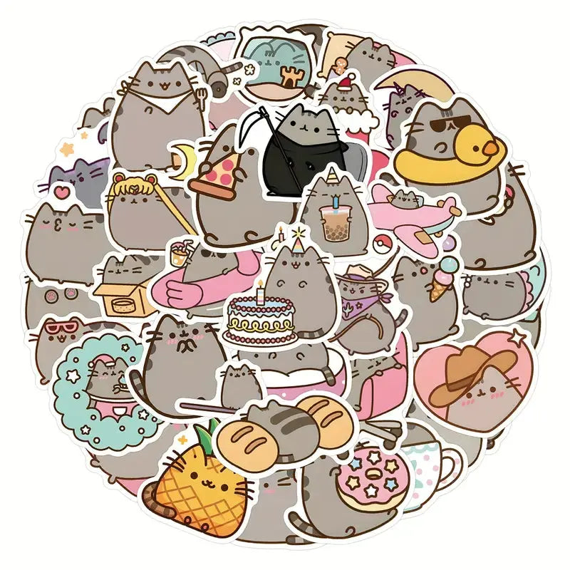 Sticker Master 50’li Sevimli Şişko Kedi Sticker Seti Laptop, Su Şişesi, Kaykay ve Daha Fazlası İçin Renkli PVC Etiketler - Sticker Master