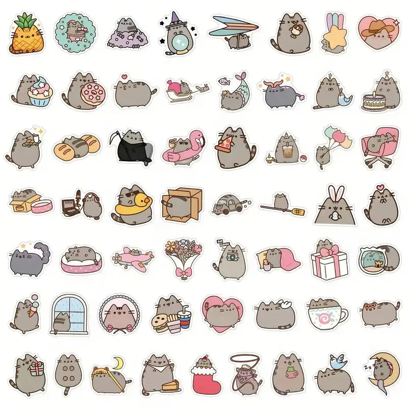Sticker Master 50’li Sevimli Şişko Kedi Sticker Seti Laptop, Su Şişesi, Kaykay ve Daha Fazlası İçin Renkli PVC Etiketler - Sticker Master