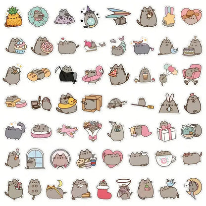 Sticker Master 50’li Sevimli Şişko Kedi Sticker Seti Laptop, Su Şişesi, Kaykay ve Daha Fazlası İçin Renkli PVC Etiketler - Sticker Master