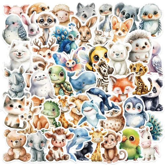 50’li Sevimli Su Renkli Hayvan Sticker Seti | Sticker Master