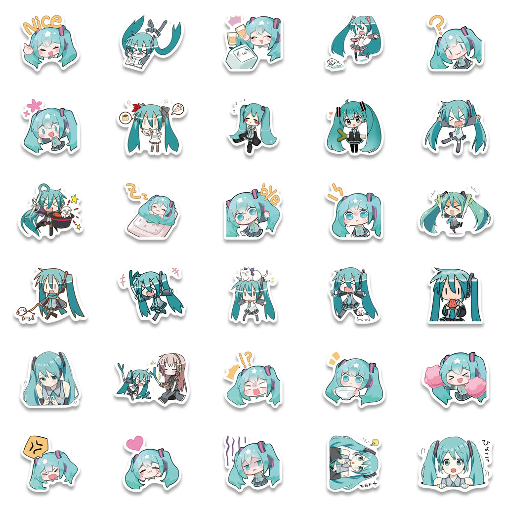 Sticker Master 50 Adet Chibi Sevimli Miku Sticker Set Motor Oto Araç Laptop Telefon Çıkartma Etiket