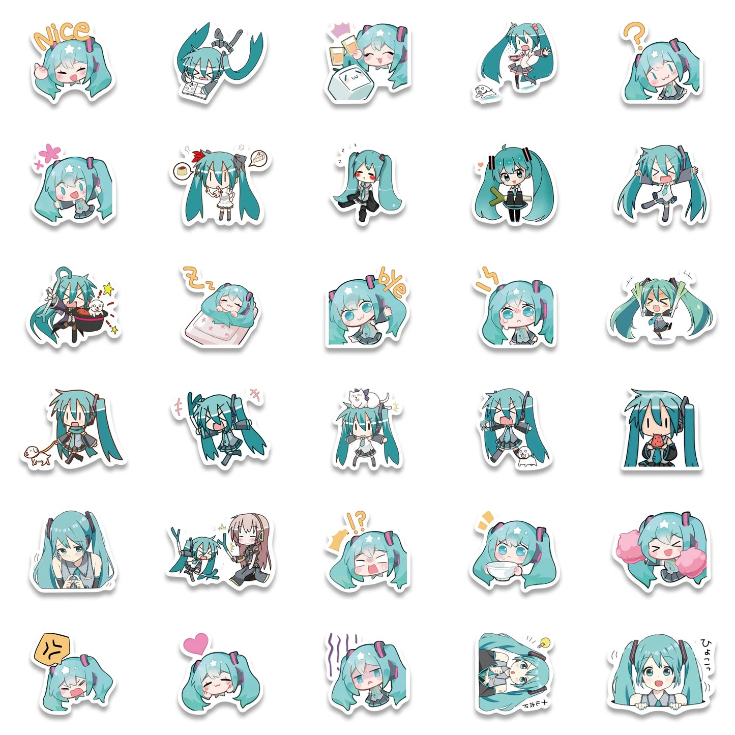 Sticker Master 50 Adet Chibi Sevimli Miku Sticker Set Motor Oto Araç Laptop Telefon Çıkartma Etiket
