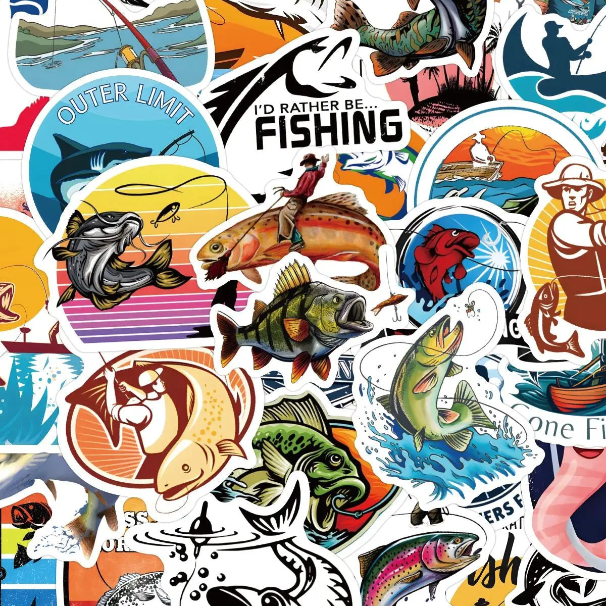 Sticker Master 60 Adet Deniz Balıkçılık Kaykay Motosiklet Gitar Bagaj Dizüstü Bilgisayar Bisiklet Çocuk Oyuncakları Sticker Set Motor Oto Araç Çıkartma Etiket