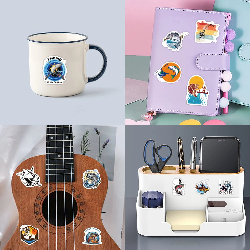 Sticker Master 60 Adet Deniz Balıkçılık Kaykay Motosiklet Gitar Bagaj Dizüstü Bilgisayar Bisiklet Çocuk Oyuncakları Sticker Set Motor Oto Araç Çıkartma Etiket