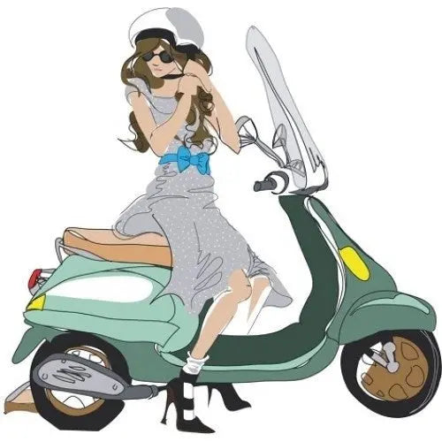 Sticker Master Vespa Girl Motor Motor, Kask, Laptop, Araba, Oto Araç İçin Dayanıklı Etiket Decal 12 Cm