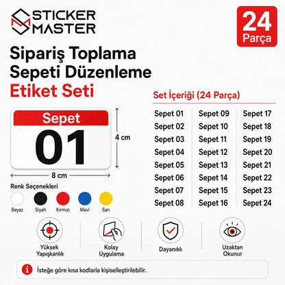 Siparis Toplama Sepeti Duzenleme Etiket Seti 24 Parca icerik