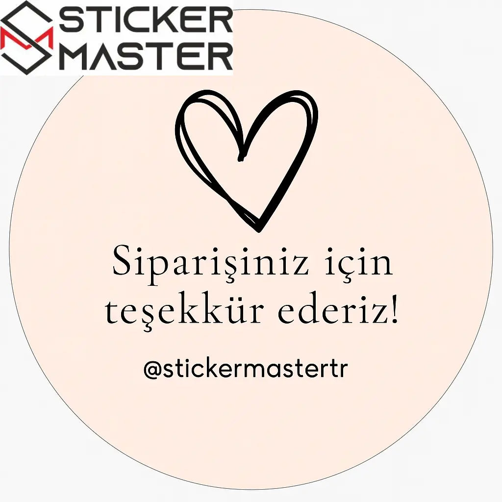 Sticker Master Şirketler Için Teşekkür Ederiz Kalp Sticker Etiket Paketleme Kutu Zarf 4 X 4 Cm 50Lı - Sticker Master