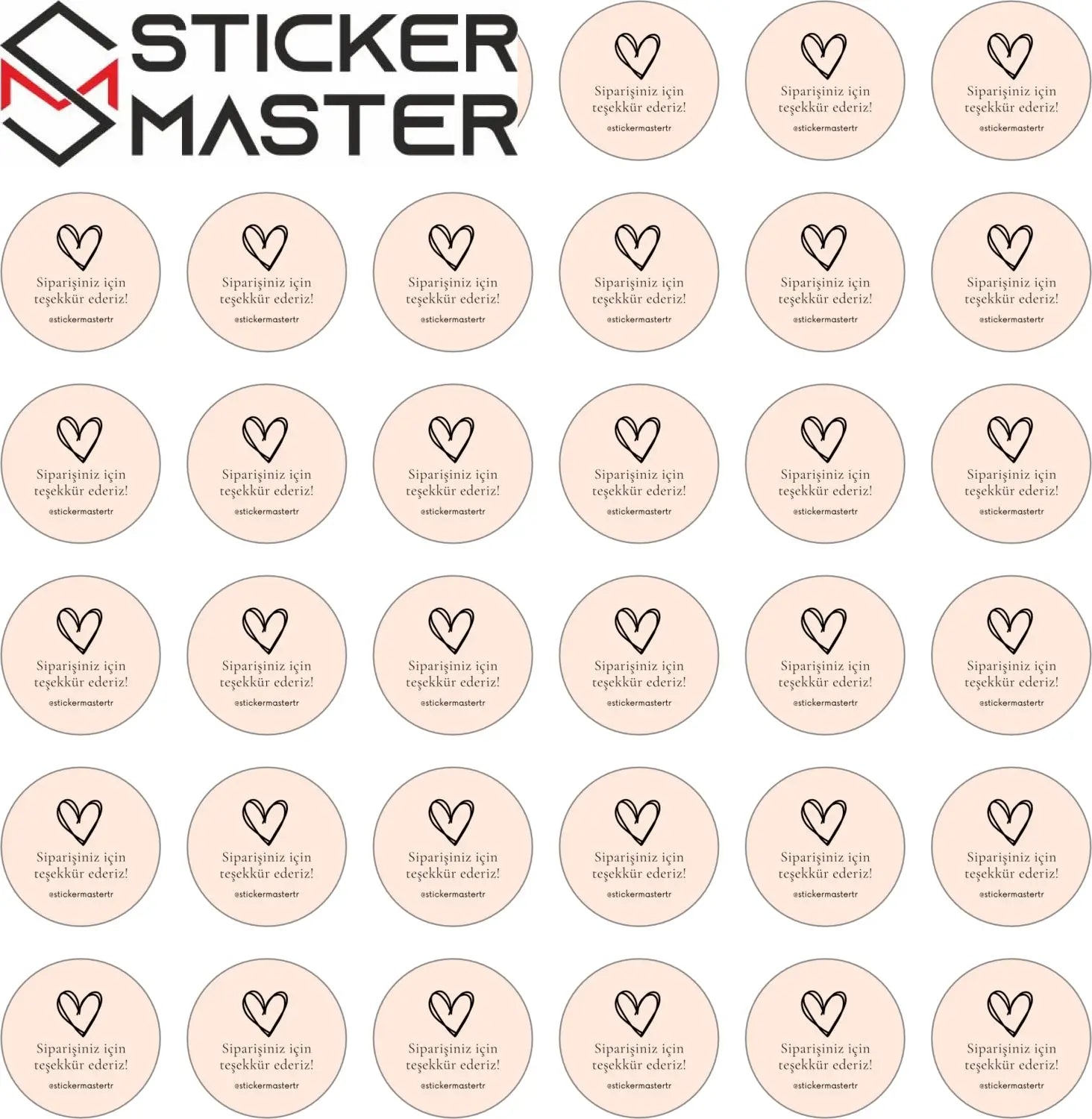 Sticker Master Şirketler Için Teşekkür Ederiz Kalp Sticker Etiket Paketleme Kutu Zarf 4 X 4 Cm 50Lı - Sticker Master