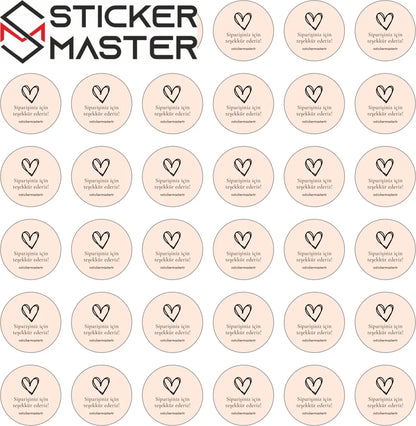 Sticker Master Şirketler Için Teşekkür Ederiz Kalp Sticker Etiket Paketleme Kutu Zarf 4 X 4 Cm 50Lı - Sticker Master