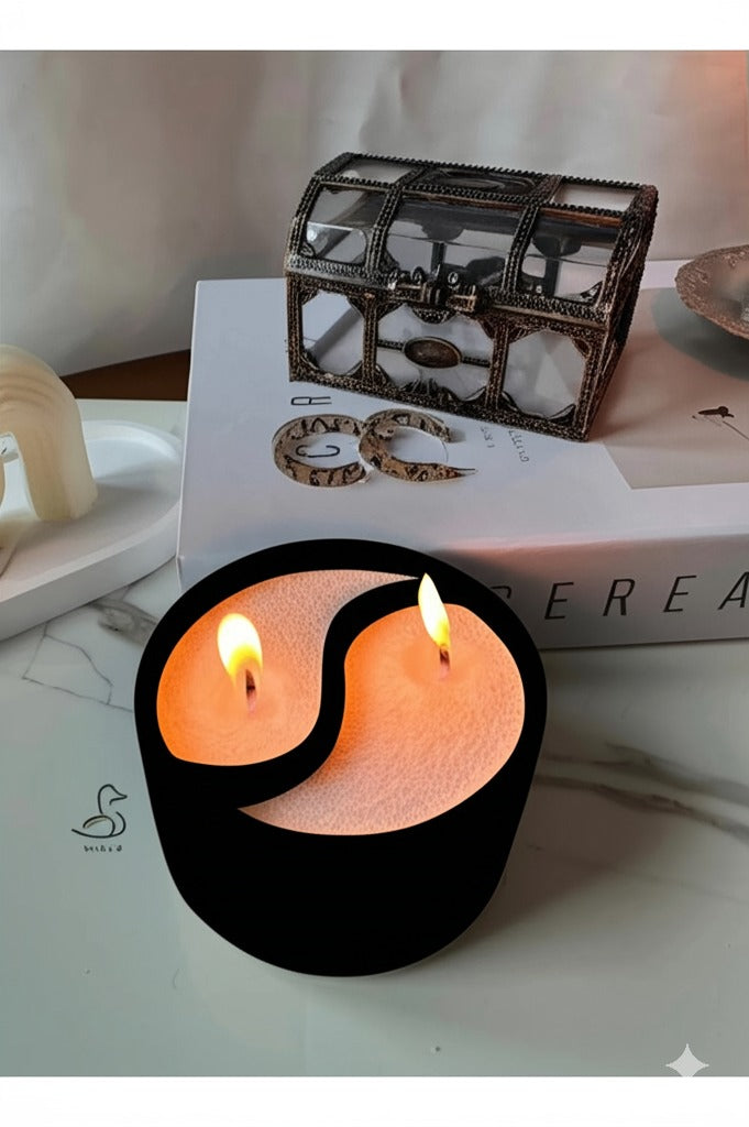 Sticker Master Ying Yang Dekoratif Çift Fitilli İnci Tozlu Dekoratif Beton Mumluk, Modern Tasarım