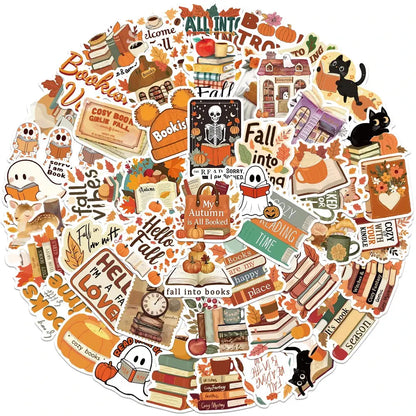 50 Adet Retro Sevimli Sonbahar Kitap Okuma Sticker Seti | Sticker Master - Sticker Master