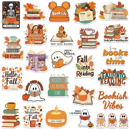 50 Adet Retro Sevimli Sonbahar Kitap Okuma Sticker Seti | Sticker Master - Sticker Master