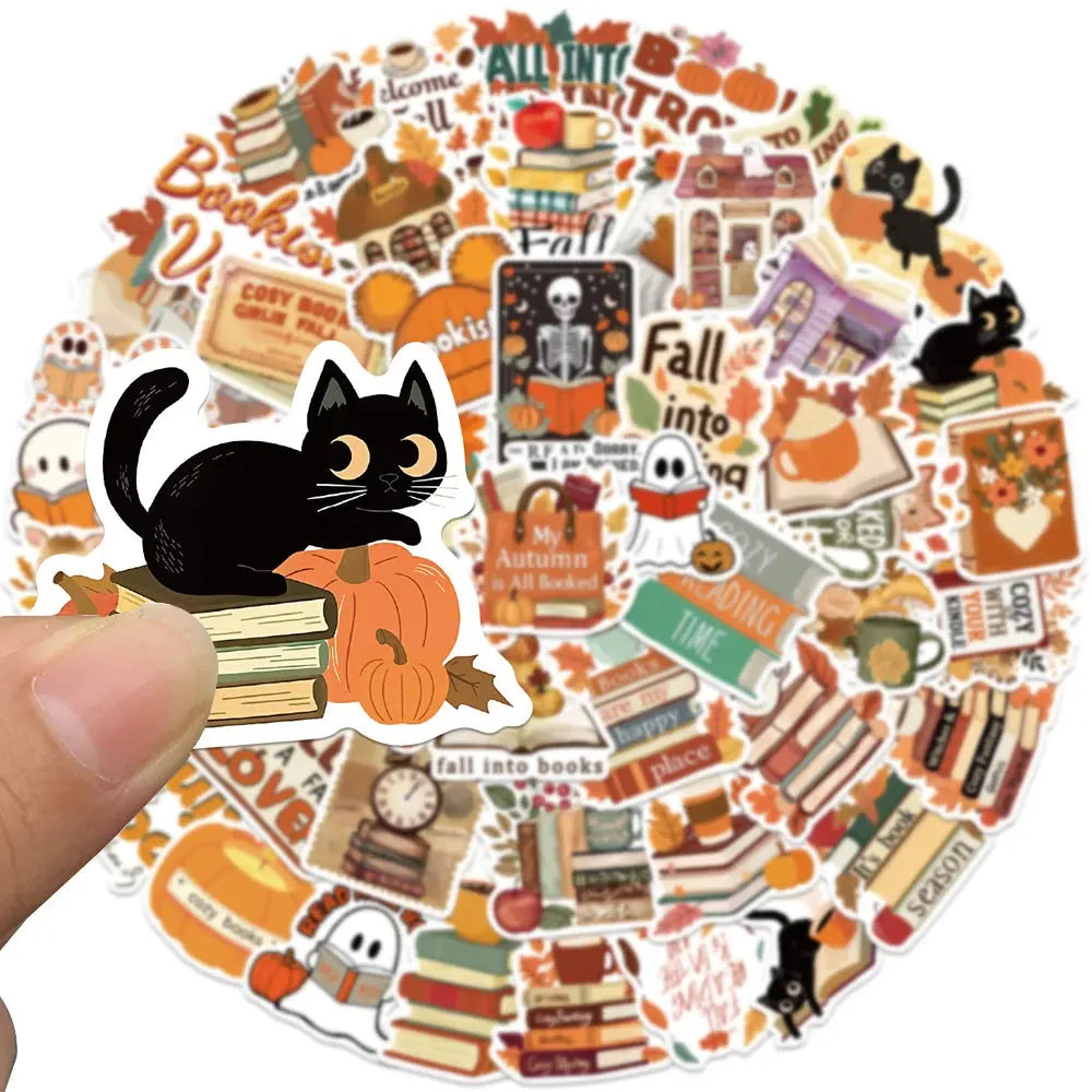 50 Adet Retro Sevimli Sonbahar Kitap Okuma Sticker Seti | Sticker Master - Sticker Master