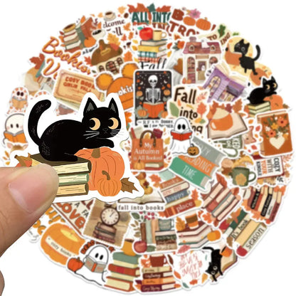 50 Adet Retro Sevimli Sonbahar Kitap Okuma Sticker Seti | Sticker Master - Sticker Master
