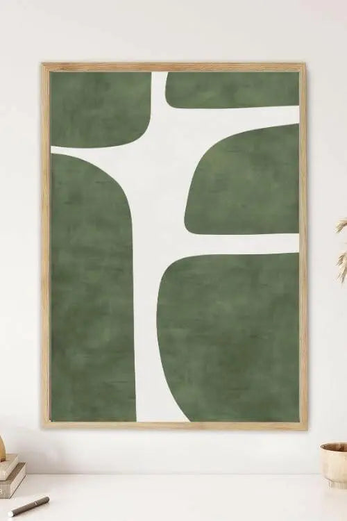Sticker Master Modern Minimalist Duvar Tablosu | Yeşil Bej Estetik Çerçeveli Poster (30x42 Cm) | Ev Ofis Dekoru | Şık Sanat Baskısı - Sticker Master
