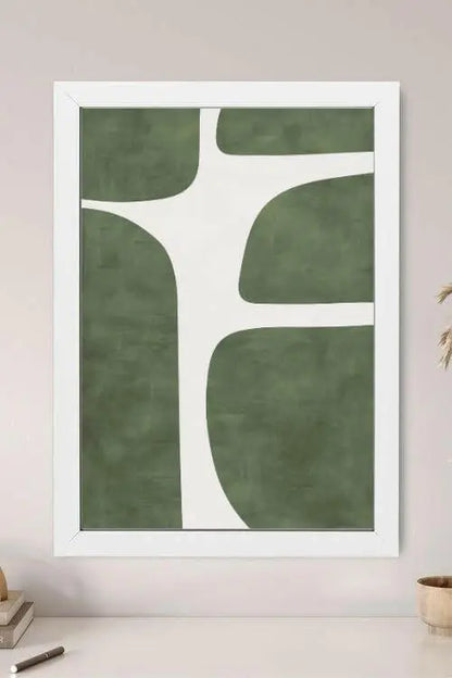 Sticker Master Modern Minimalist Duvar Tablosu | Yeşil Bej Estetik Çerçeveli Poster (30x42 Cm) | Ev Ofis Dekoru | Şık Sanat Baskısı - Sticker Master