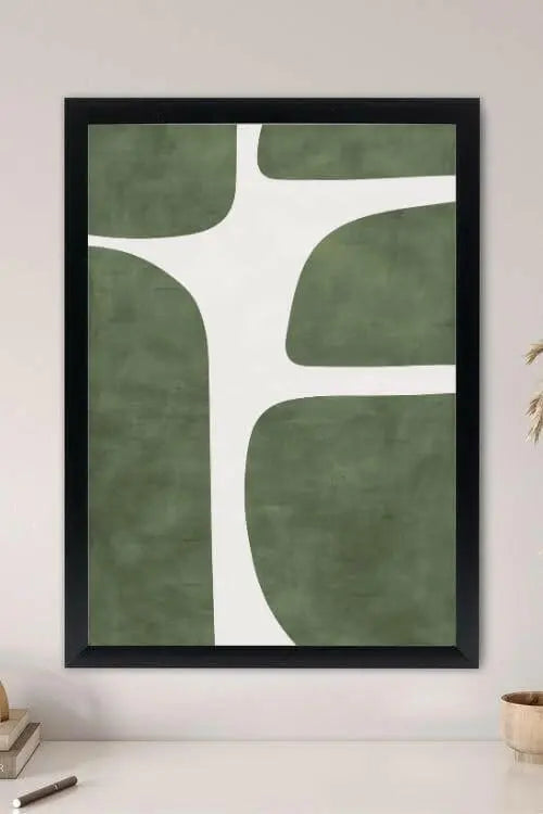 Sticker Master Modern Minimalist Duvar Tablosu | Yeşil Bej Estetik Çerçeveli Poster (30x42 Cm) | Ev Ofis Dekoru | Şık Sanat Baskısı - Sticker Master