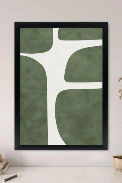 Sticker Master Modern Minimalist Duvar Tablosu | Yeşil Bej Estetik Çerçeveli Poster (30x42 Cm) | Ev Ofis Dekoru | Şık Sanat Baskısı - Sticker Master