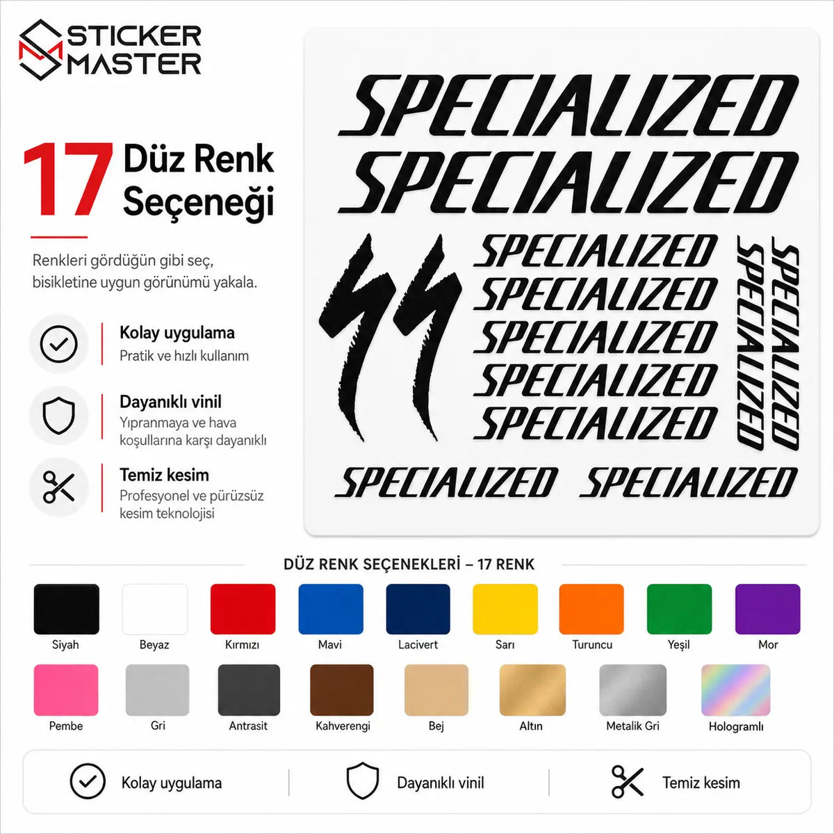 Specialized Bisiklet Sticker Seti | Kadro Etiketi | Sticker Master detay renkler