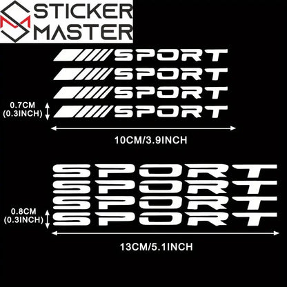 Sport Sticker Seti 8 Parça | Jant, Tampon ve Ayna İçin Yarış Decal (10-13 cm) - Sticker Master