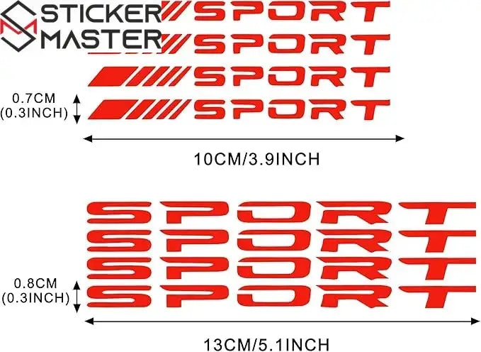 Sport Sticker Seti 8 Parça | Jant, Tampon ve Ayna İçin Yarış Decal (10-13 cm) - Sticker Master