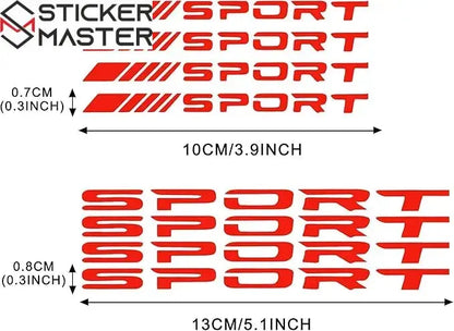 Sport Sticker Seti 8 Parça | Jant, Tampon ve Ayna İçin Yarış Decal (10-13 cm) - Sticker Master